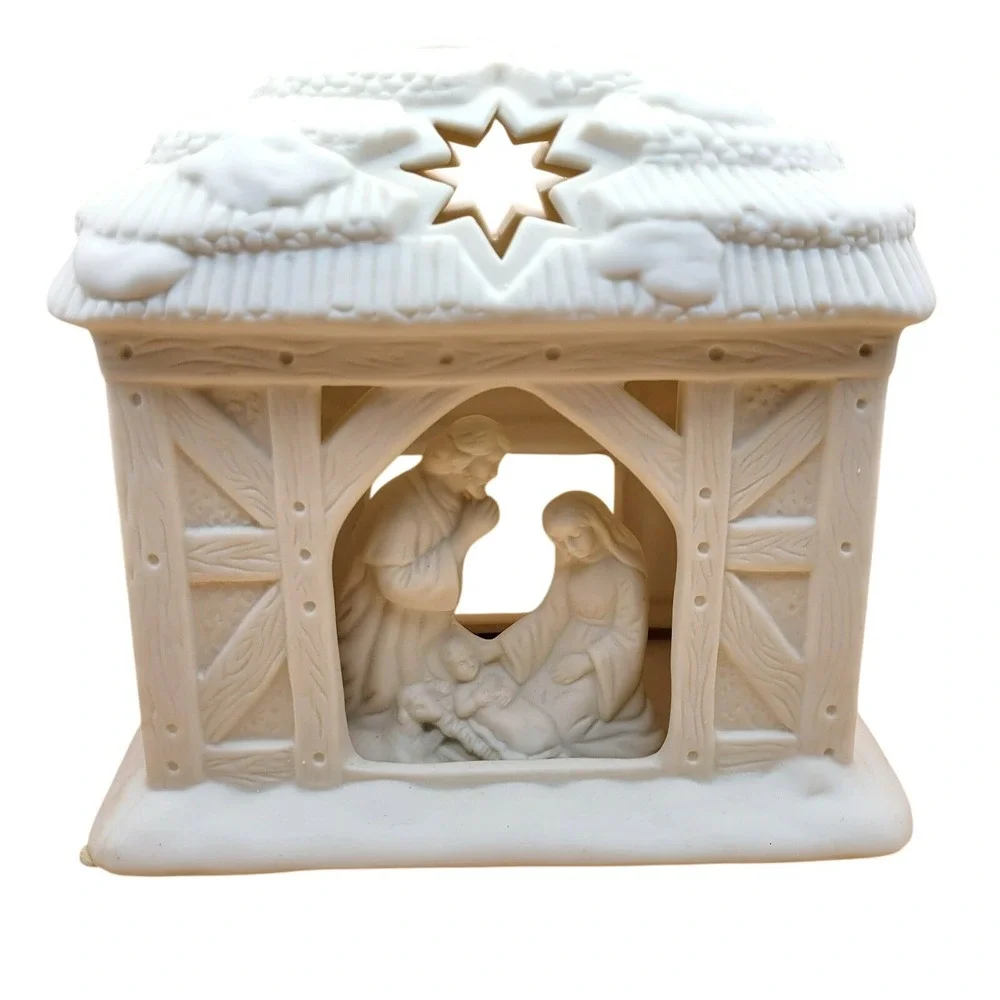 PartyLite Porcelain Nativity Tealight‎ Candle Holder 'O Holy Night'
